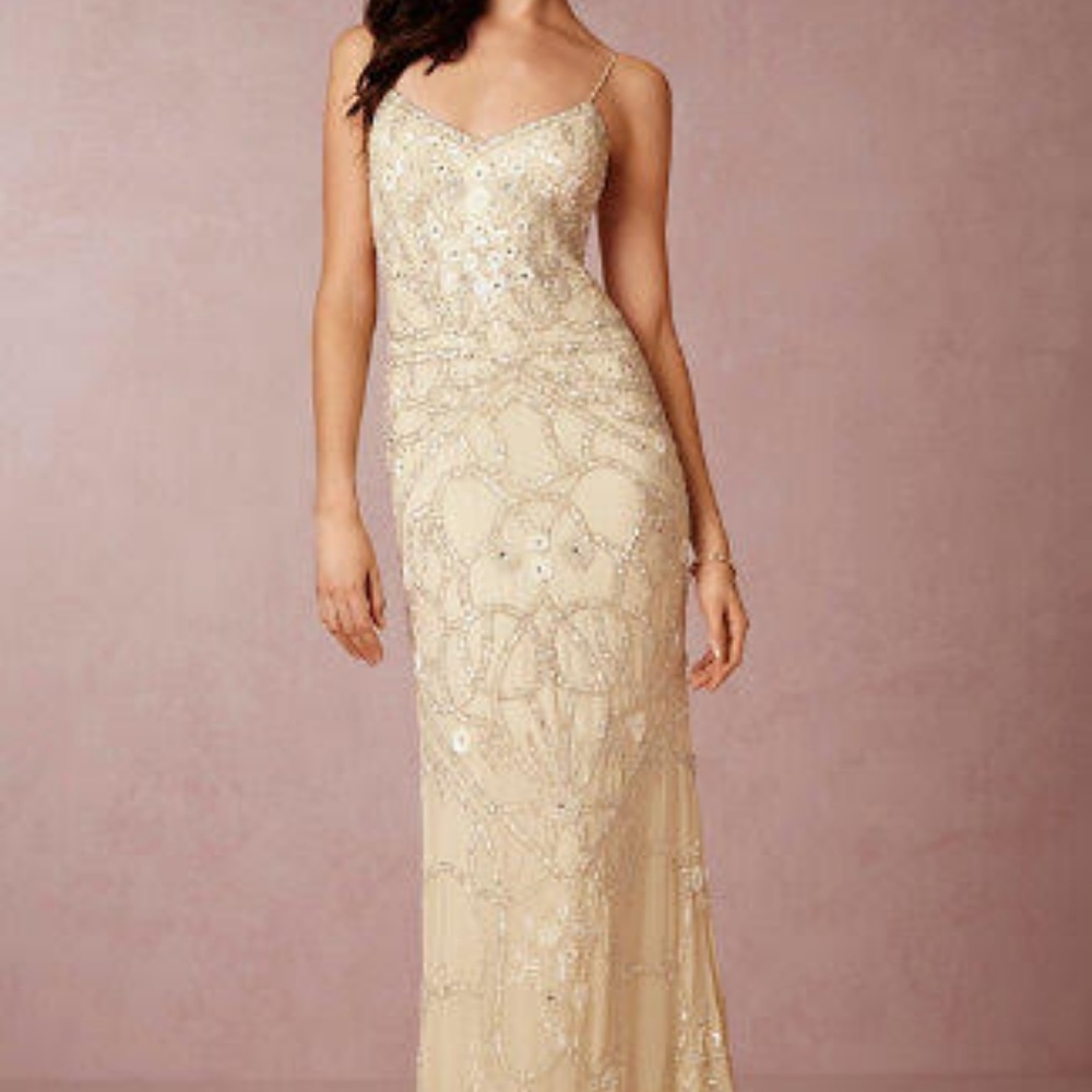 Anthropologie BHLDN Beaded Gown Size 6 Art Deco
